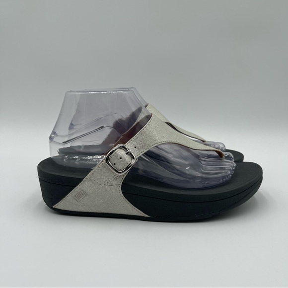 Fitflop Women’s Size 8 The Skinny Deluxe Silver Thong Sandals Shoes Cushioned - Picture 4 of 12